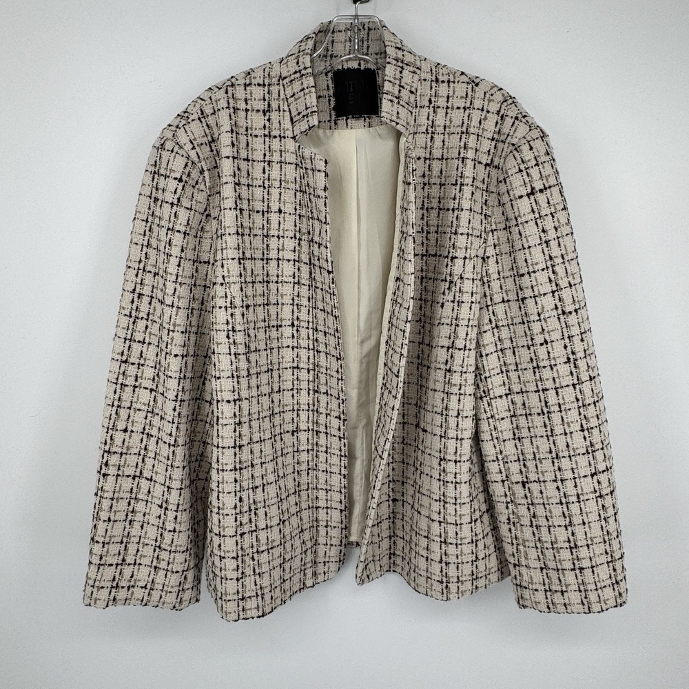 Mina Self XXL Tweed Plaid Blazer Jacket Cream Black Old Money Quiet Luxury Work